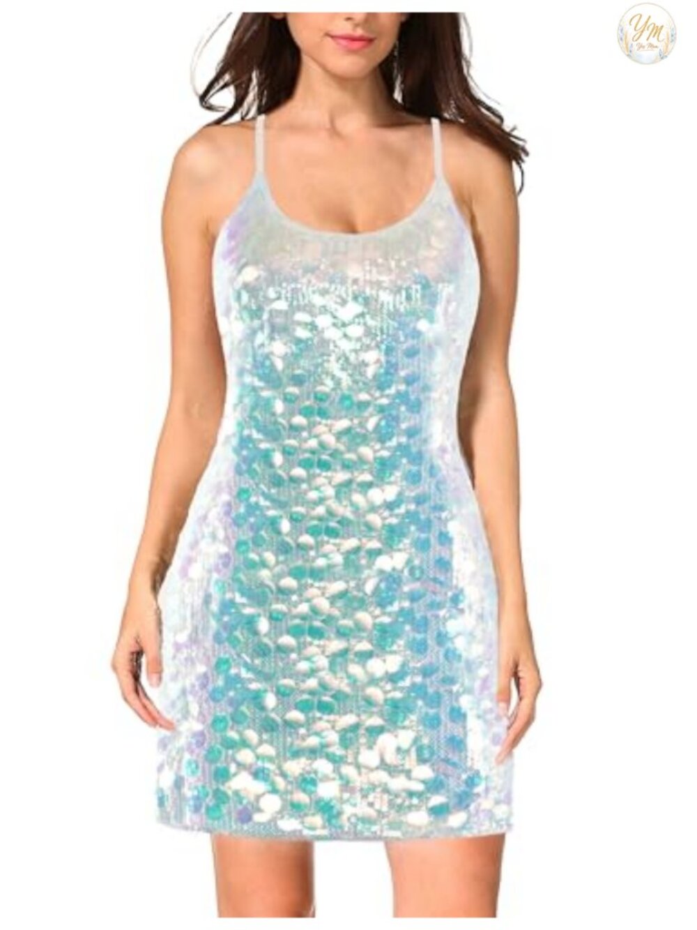 Sequin Bodycon Mini Dress Adjustable Spaghetti Strap Sparkle Party Club